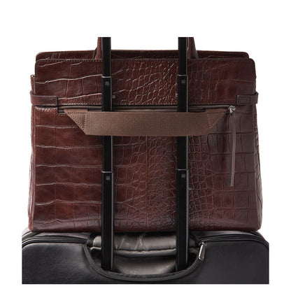 Castelijn & Beerens Croco Kaat Laptopschoudertas - 15.6" laptopvak - met RFID bescherming - mocca