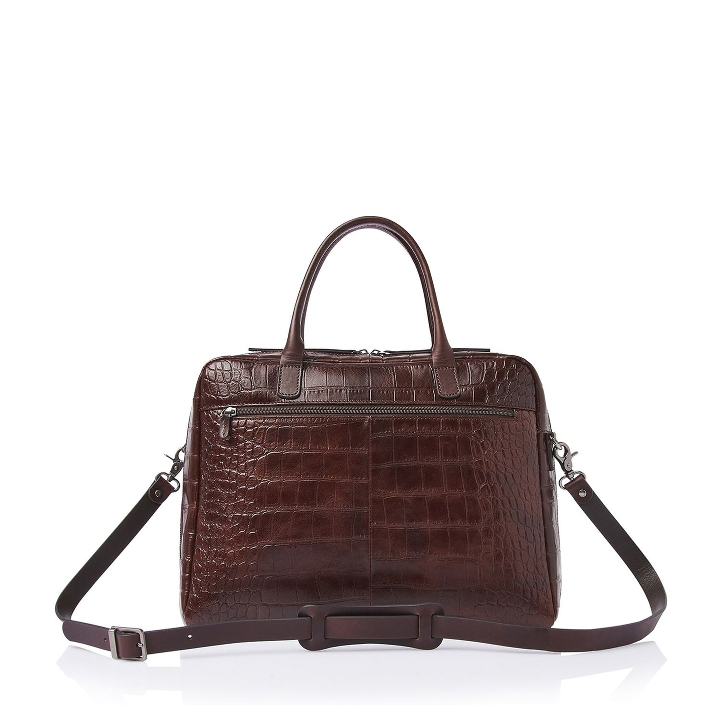 Castelijn & Beerens Croco Lisa Laptop Schoudertas - 15.6" laptopvak - met RFID bescherming - mocca