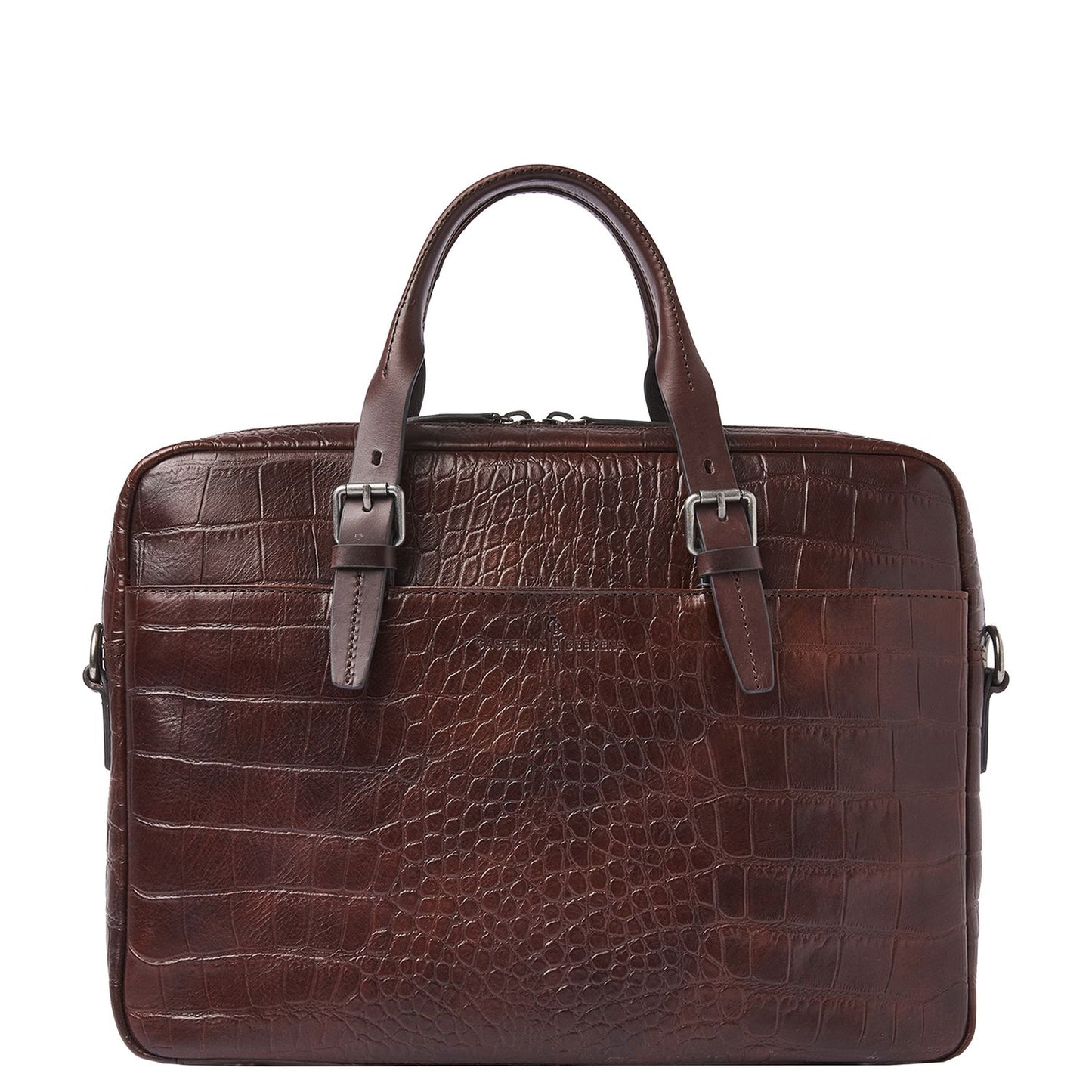 Castelijn & Beerens Croco Jules Laptop Schoudertas - 15.6" laptopvak - met RFID bescherming - mocca