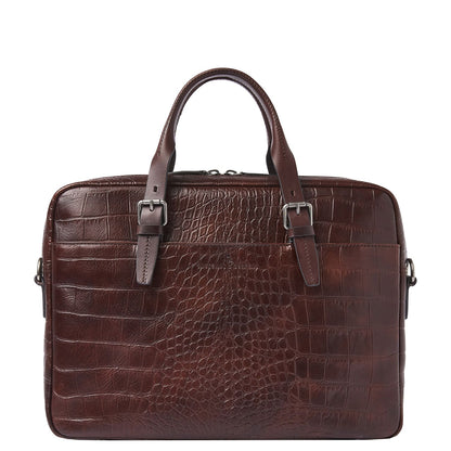 Castelijn & Beerens Croco Jules Laptop Schoudertas - 15.6" laptopvak - met RFID bescherming - mocca