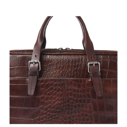 Castelijn & Beerens Croco Jules Laptop Schoudertas - 15.6" laptopvak - met RFID bescherming - mocca