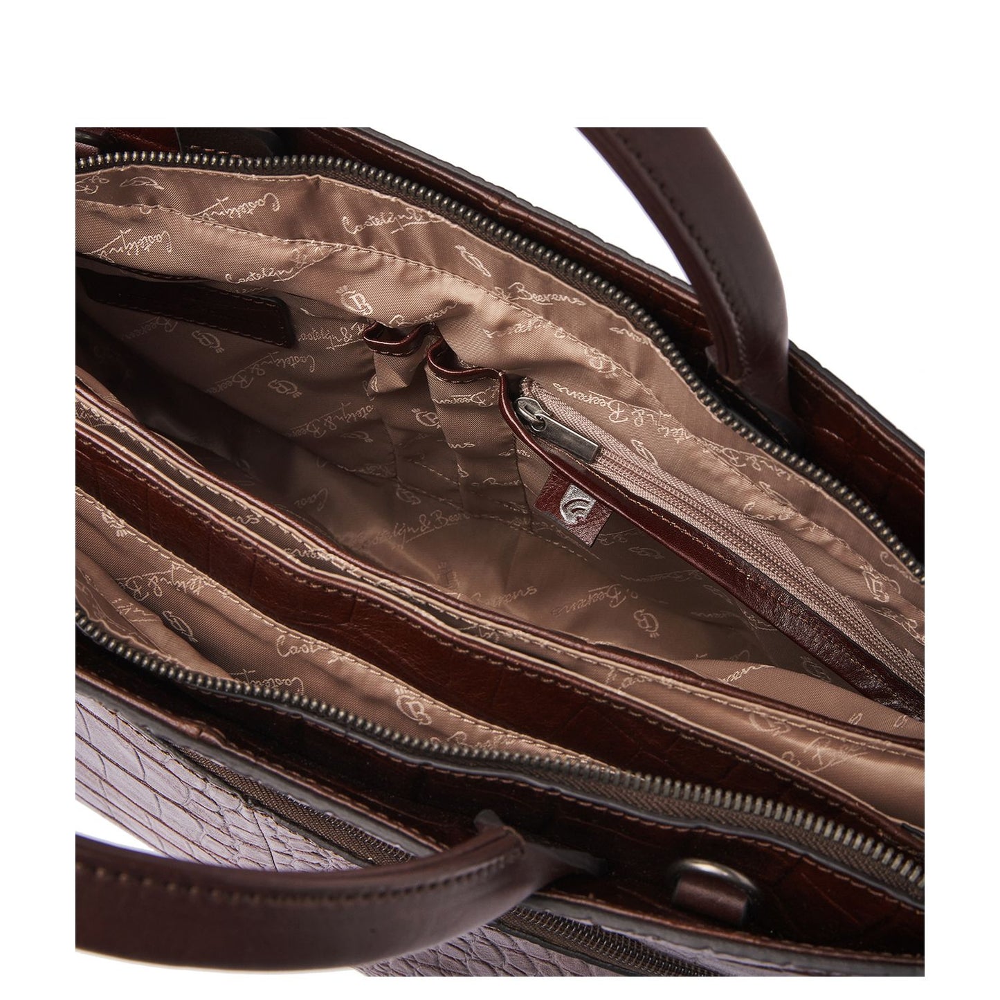 Castelijn & Beerens Croco Kaat Laptopschoudertas - 15.6" laptopvak - met RFID bescherming - mocca