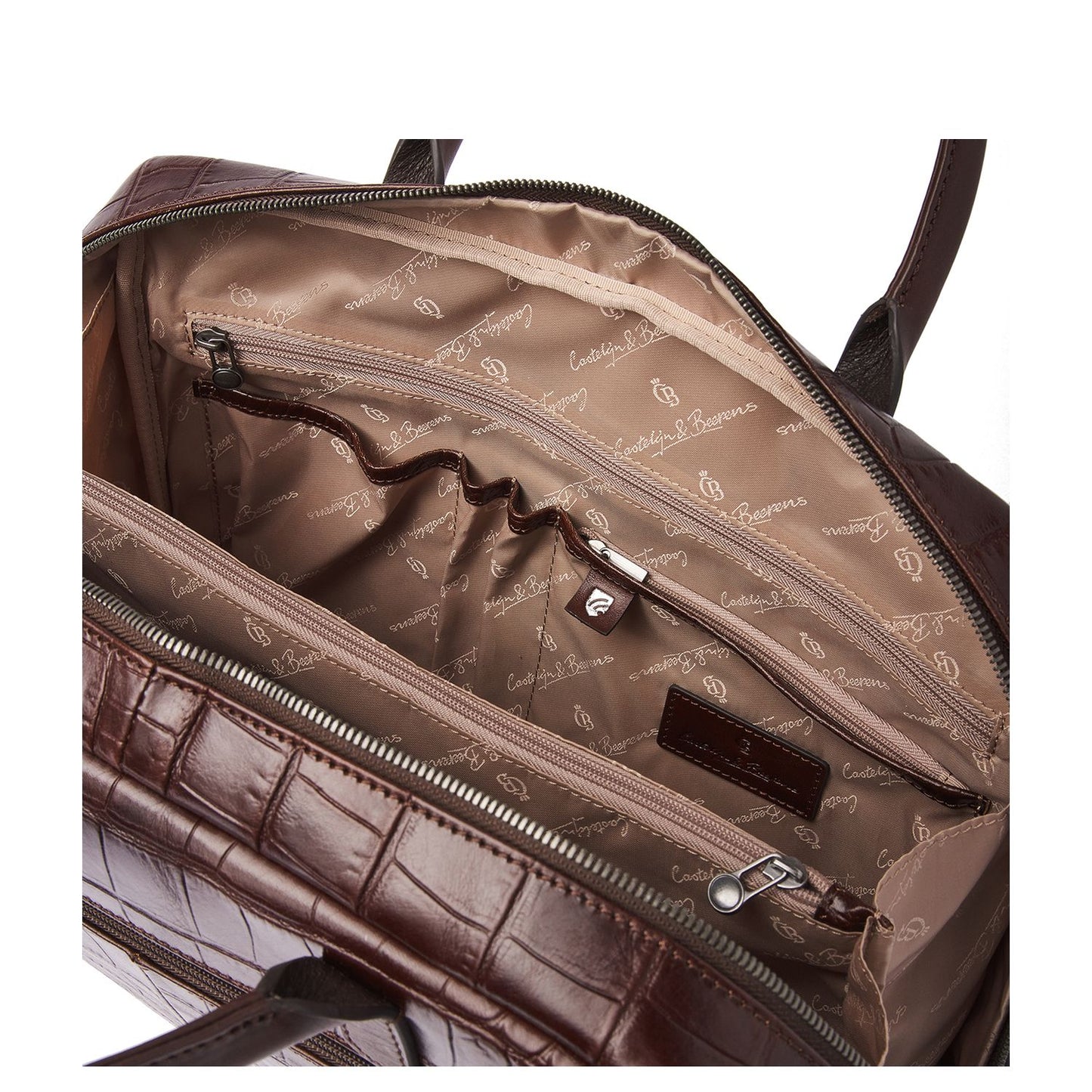 Castelijn & Beerens Croco Lisa Laptop Schoudertas - 15.6" laptopvak - met RFID bescherming - mocca
