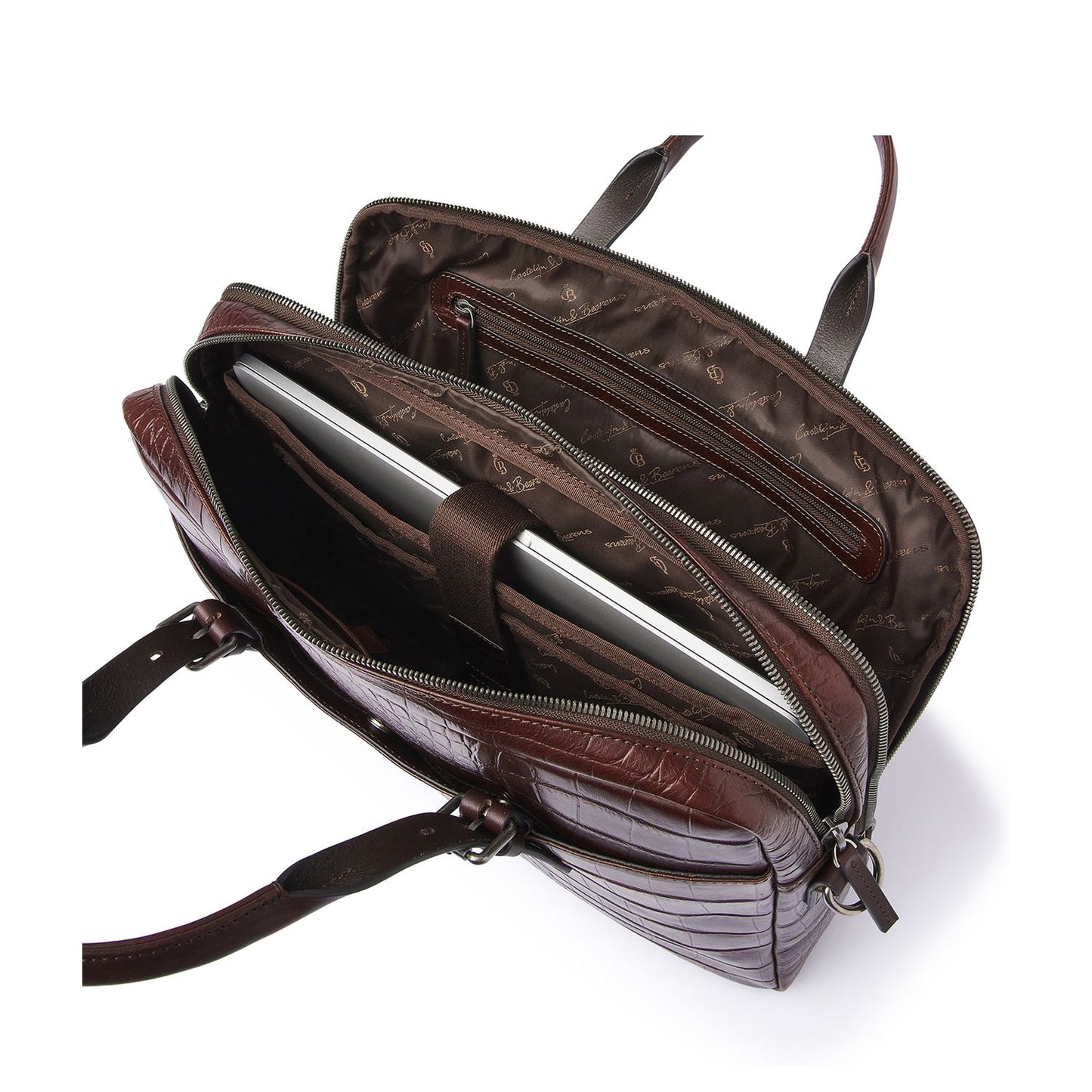 Castelijn & Beerens Croco Jules Laptop Schoudertas - 15.6" laptopvak - met RFID bescherming - mocca