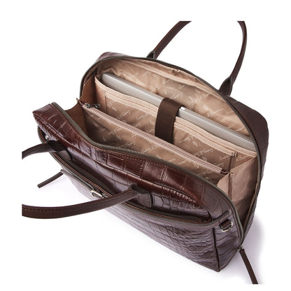 Castelijn & Beerens Croco Lisa Laptop Schoudertas - 15.6" laptopvak - met RFID bescherming - mocca