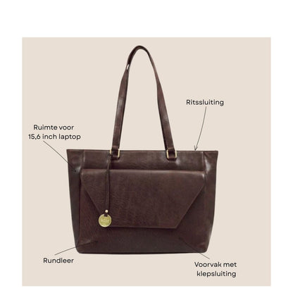MOSZ Denise Laptopschoudertas - 15.6" laptopvak - dark brown