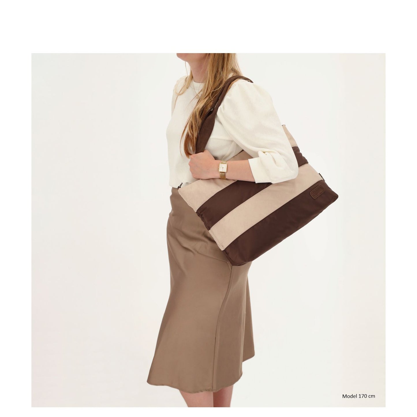 Zebra Trends Elske Puffer Laptopschoudertas - 15.6" laptopvak - streep bruin/beige