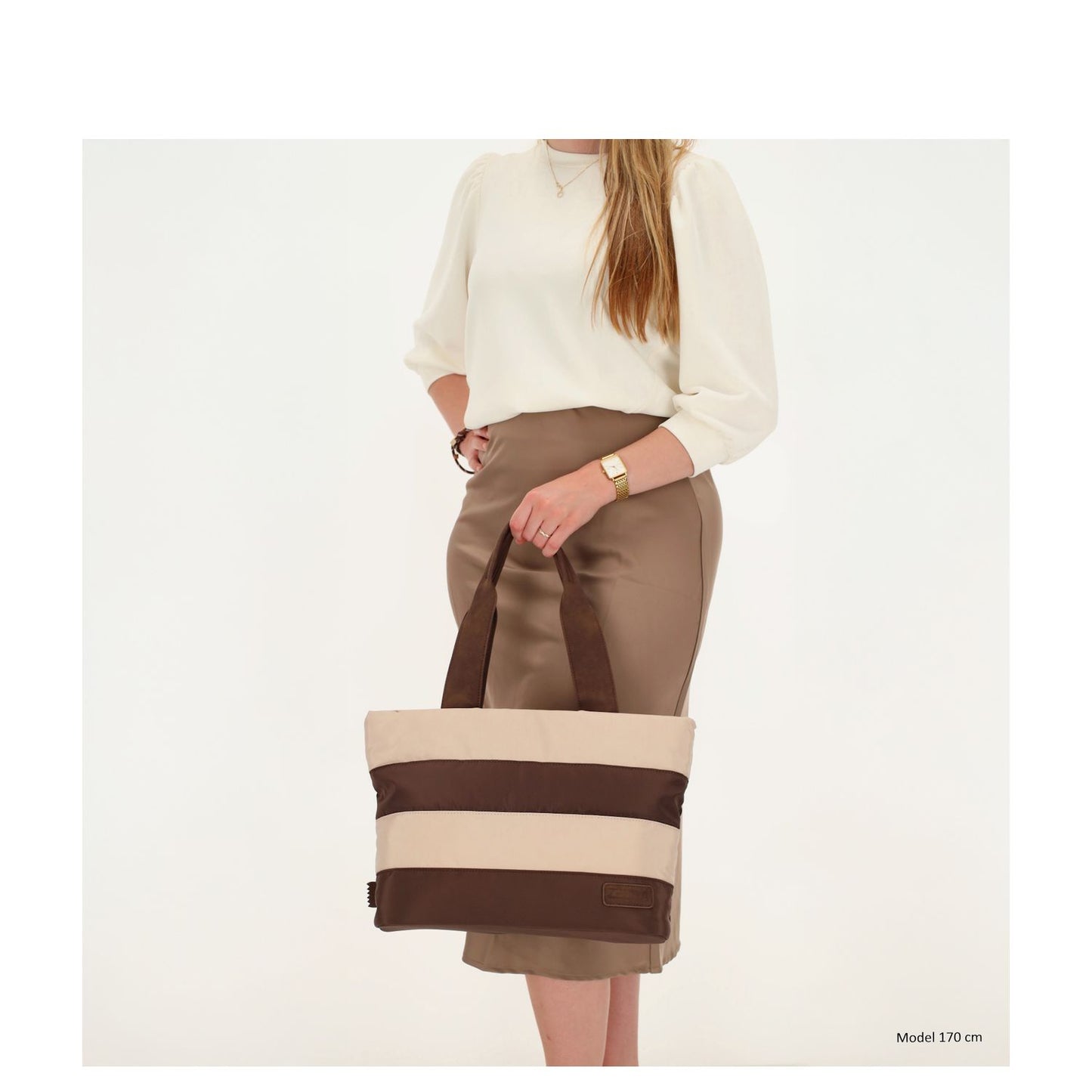 Zebra Trends Elske Puffer Laptopschoudertas - 15.6" laptopvak - streep bruin/beige