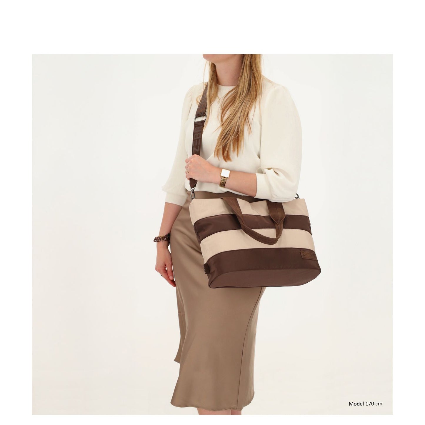 Zebra Trends Elske Puffer Laptopschoudertas - 15.6" laptopvak - streep bruin/beige