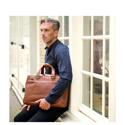 Plevier Bill Laptopschoudertas - 16" laptopvak - cognac