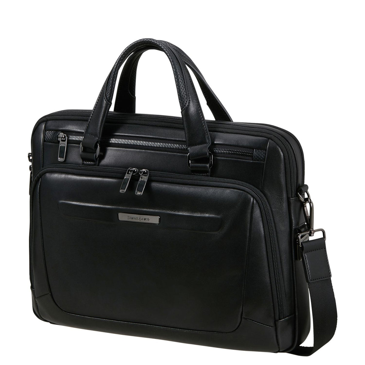 Samsonite Pro-DLX Leather Leren Schoudertas - 15.6" laptopvak - afneembare schouderriem - black