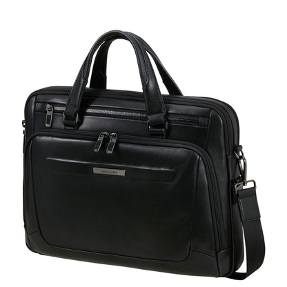Samsonite Pro-DLX Leather Leren Schoudertas - 15.6" laptopvak - afneembare schouderriem - black