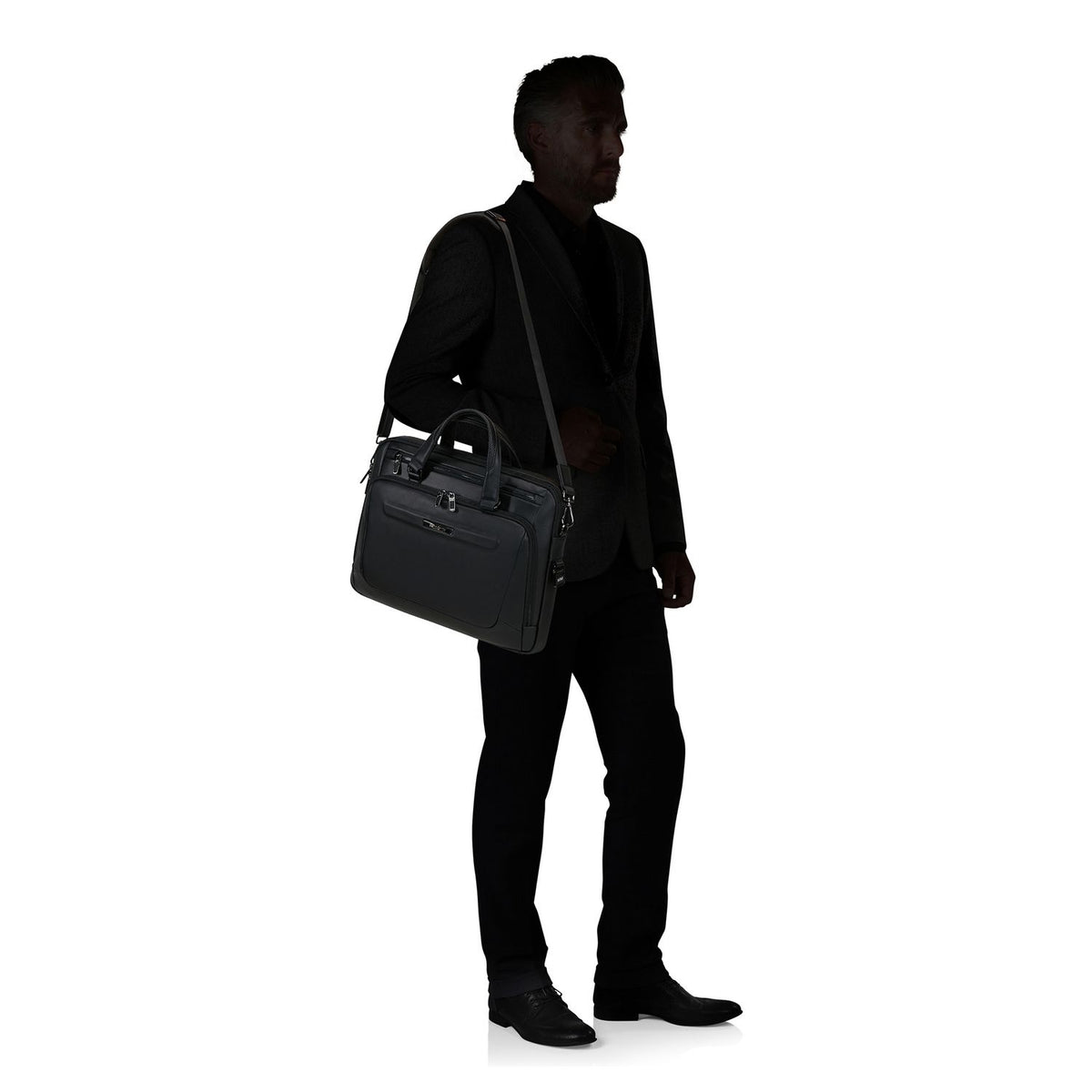 Samsonite Pro-DLX Leather Leren Schoudertas - 15.6" laptopvak - afneembare schouderriem - black