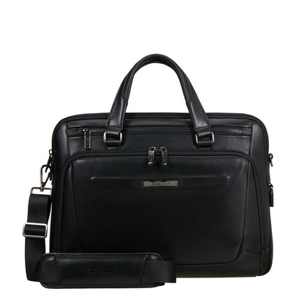 Samsonite Pro-DLX Leather Leren Schoudertas - 15.6" laptopvak - afneembare schouderriem - black