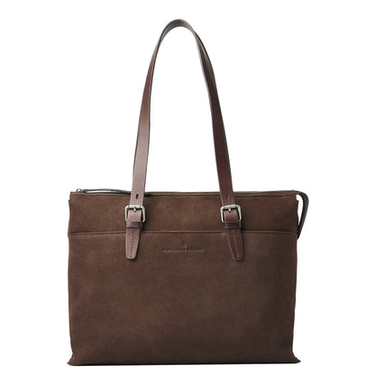Castelijn & Beerens Nubuck Schoudertas - RFID bescherming - 15.6" laptopvak - mocca