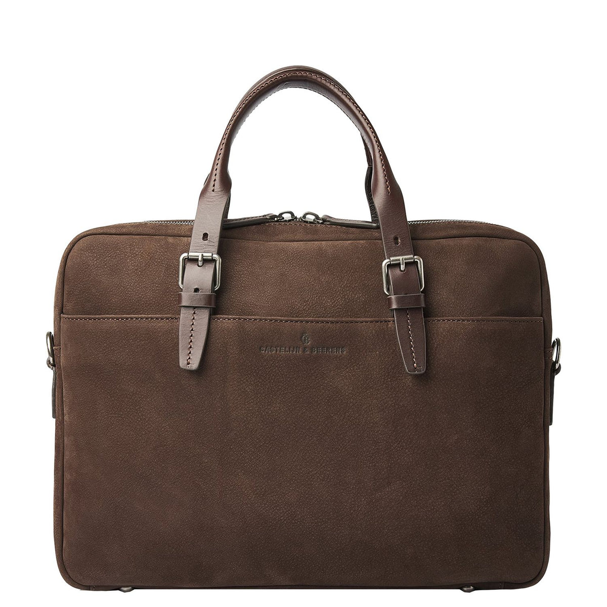 Castelijn & Beerens Nubuck Schoudertas - RFID bescherming - 15.6" laptopvak - mocca