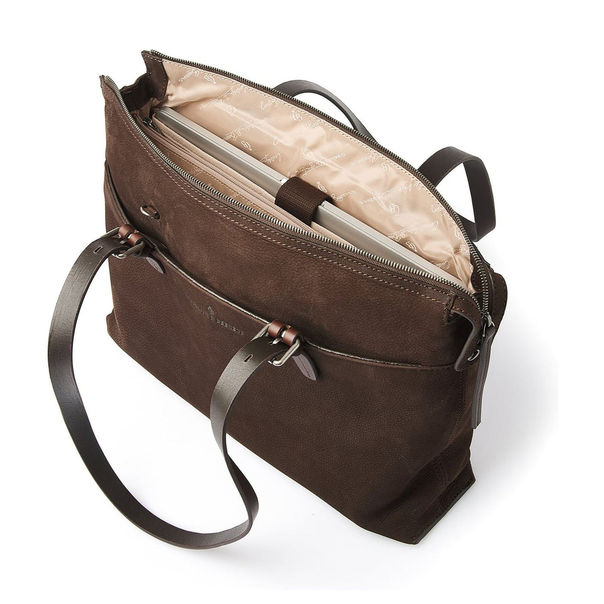 Castelijn & Beerens Nubuck Schoudertas - RFID bescherming - 15.6" laptopvak - mocca