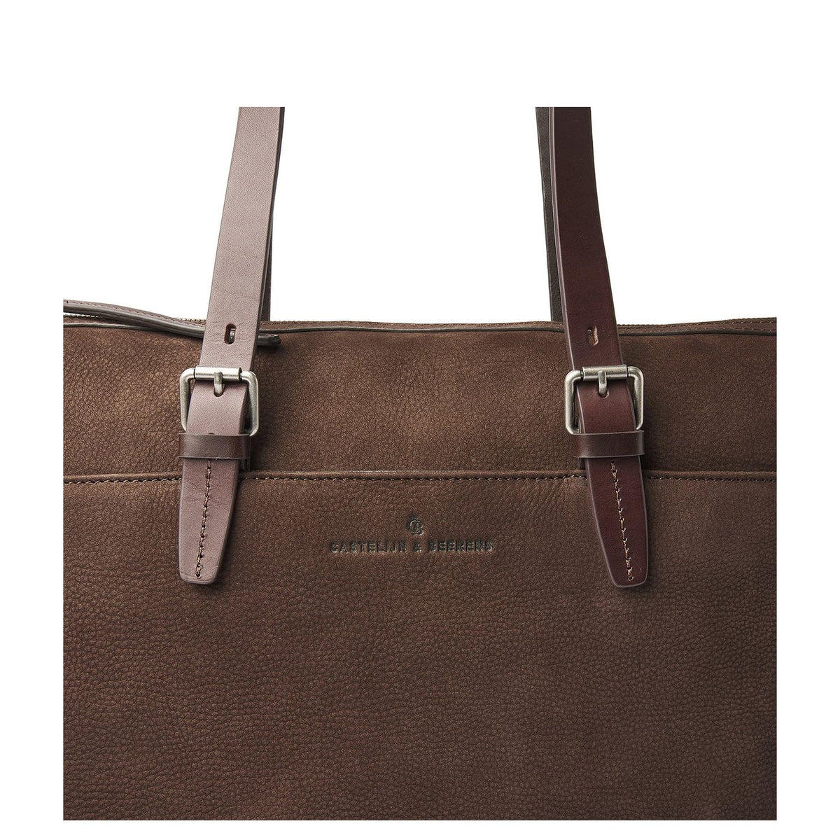 Castelijn & Beerens Nubuck Schoudertas - RFID bescherming - 15.6" laptopvak - mocca