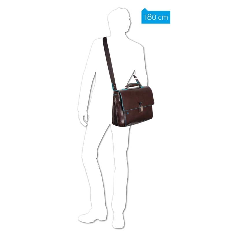 Piquadro Blue Square Exp. Computer Portfolio Briefcase mahogany