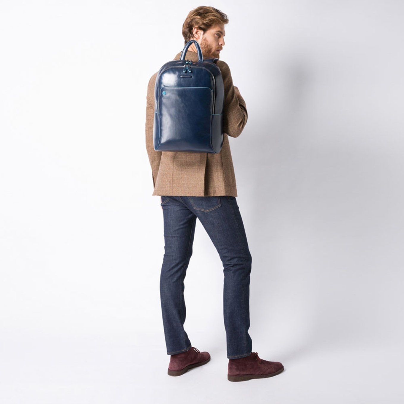 Piquadro Blue Square Computer Backpack with iPad Compartment dark brown