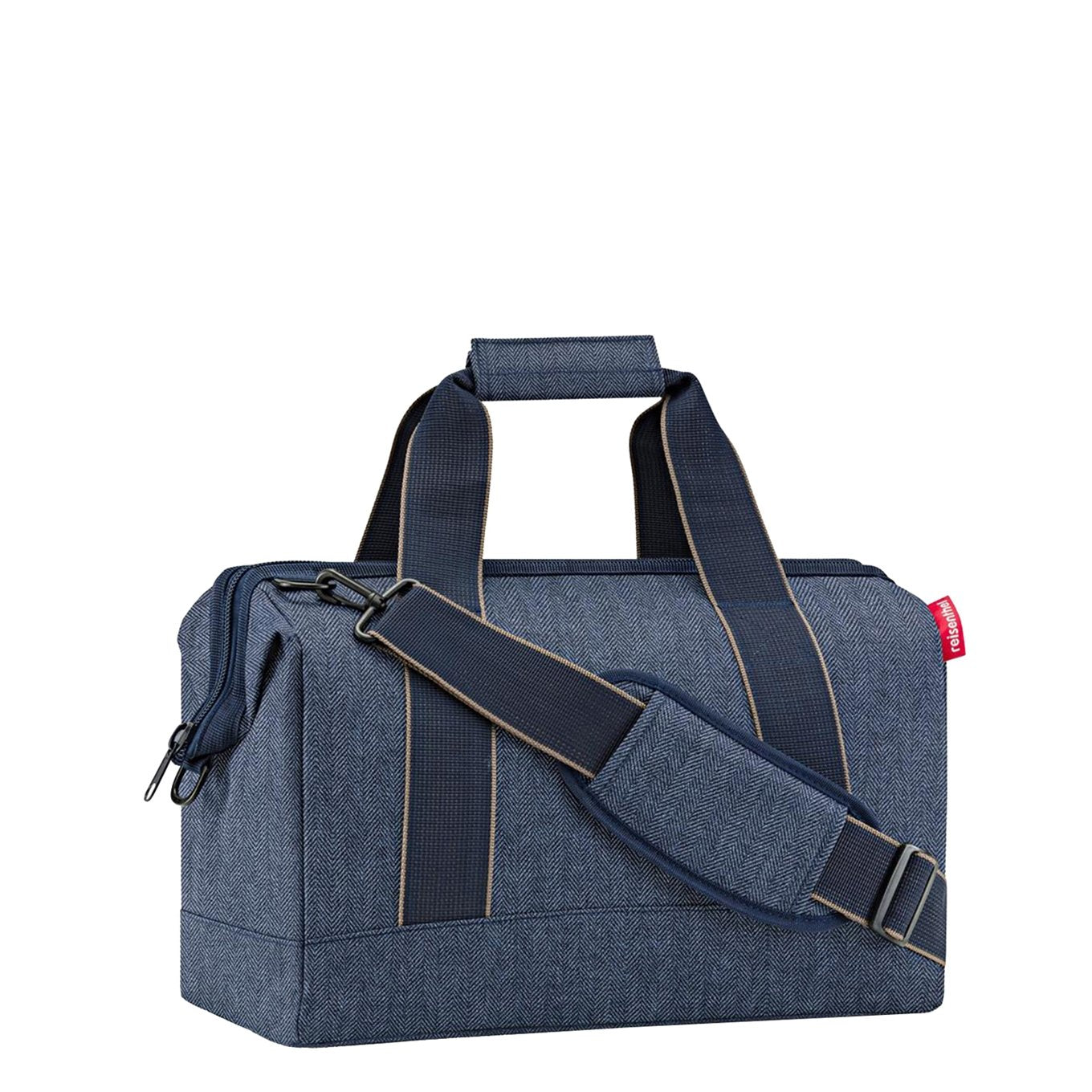 Reisenthel Travelling Allrounder M dunkelblaue Wochenendtasche mit Fischgrätenmuster