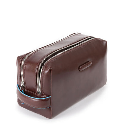 Piquadro Black Square Kosmetiktasche 2 Reißverschlüsse braun