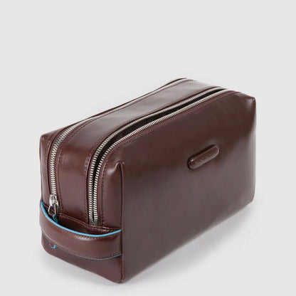 Piquadro Blue Square Kosmetiktasche 2 Reißverschlüsse braun