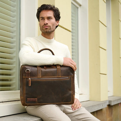 Plevier Vintage London Laptoptasche 2 Fächer 15,6" dunkelbraun