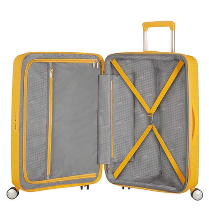 American Tourister Soundbox Spinner 67 Erweiterbares goldgelbes Hartschalenetui
