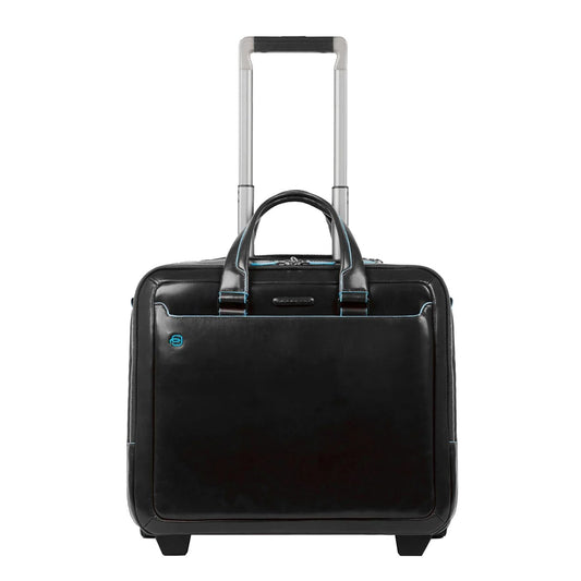 Piquadro Black Square Briefcase with wheels 2 compartments black